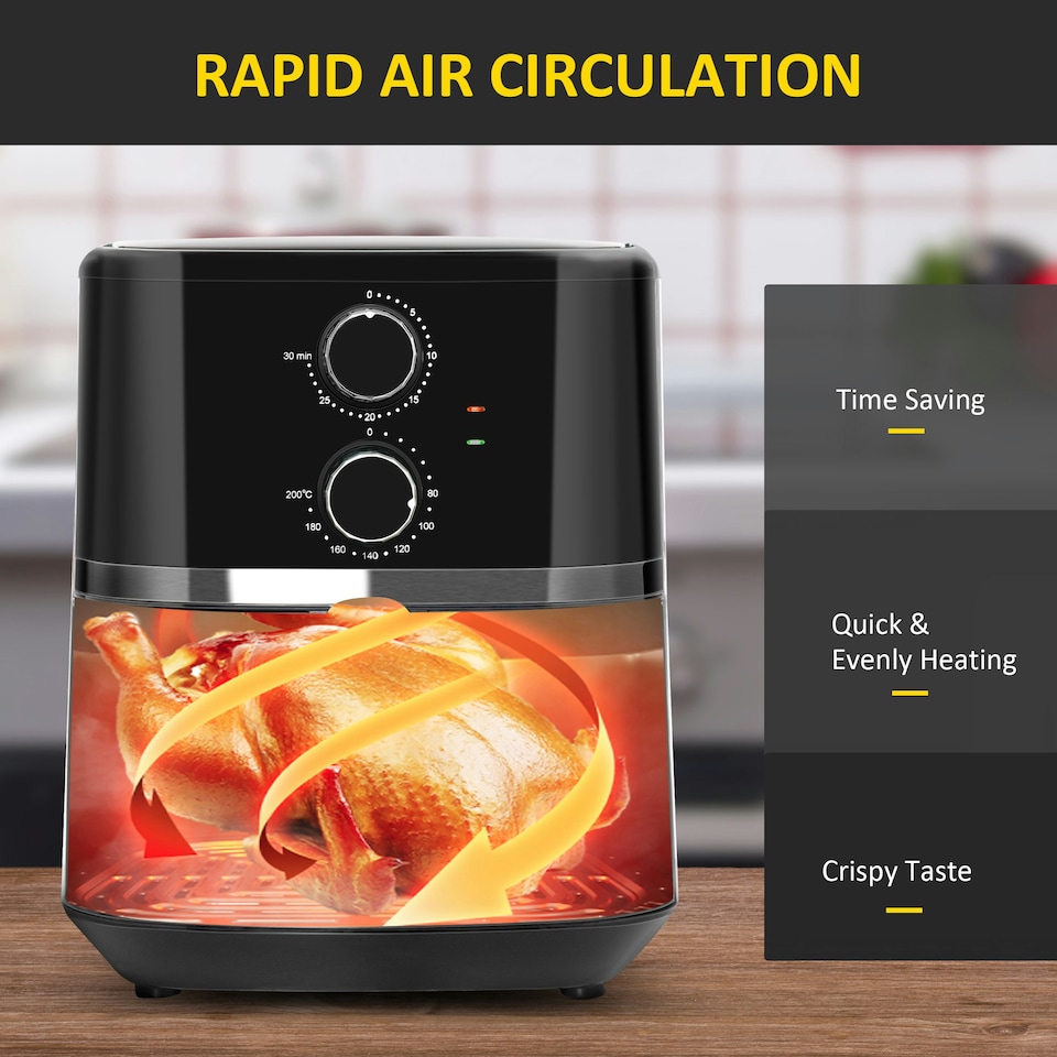image 1 of HOMCOM Air Fryer 1500W 4.5L Air Fryers Oven with Rapid Air Circulation Timer