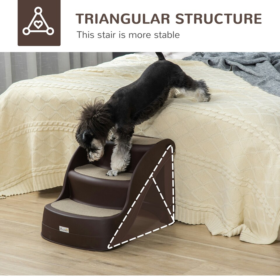 image 1 of PawHut Foldable Pet Stairs 3 Steps with Non-slip Mats for Small Dogs, Brown