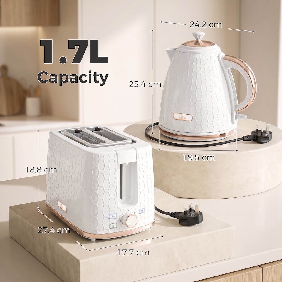 image 1 of HOMCOM Kettle and Toaster Set 1.7L Kettle & 2 Slice Toaster Set White