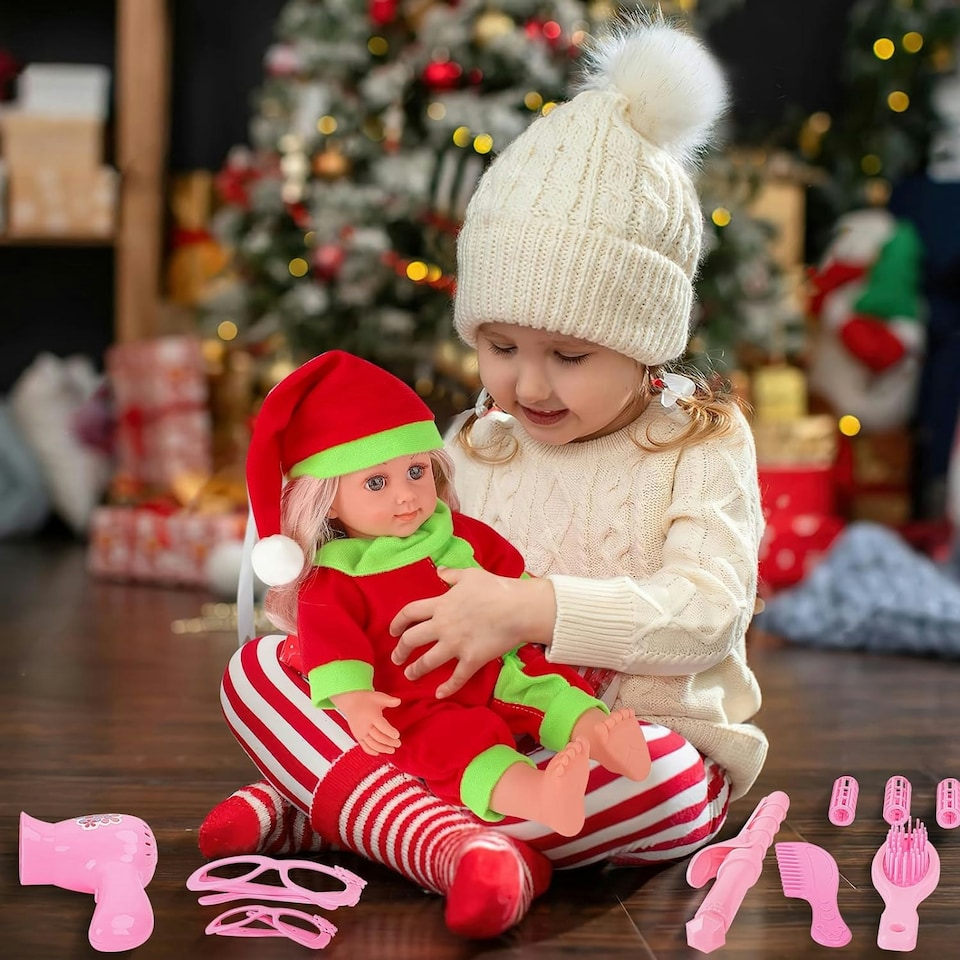 image 1 of Christmas Baby Doll Toy Set dress-up doll Toddler Kids Gift Birthdays play set 3 Set Dolls Clothes and fun accessories