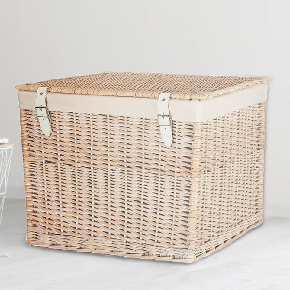 image 1 of Large Lined Wicker Laundry Basket N/A