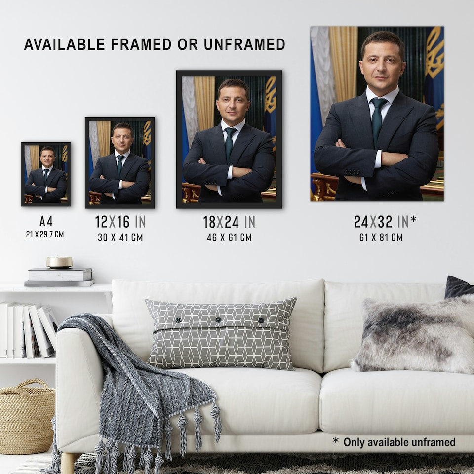 image 1 of Ukraine President Volodymyr Zelensky Official Portrait Framed Wall Art Print A4