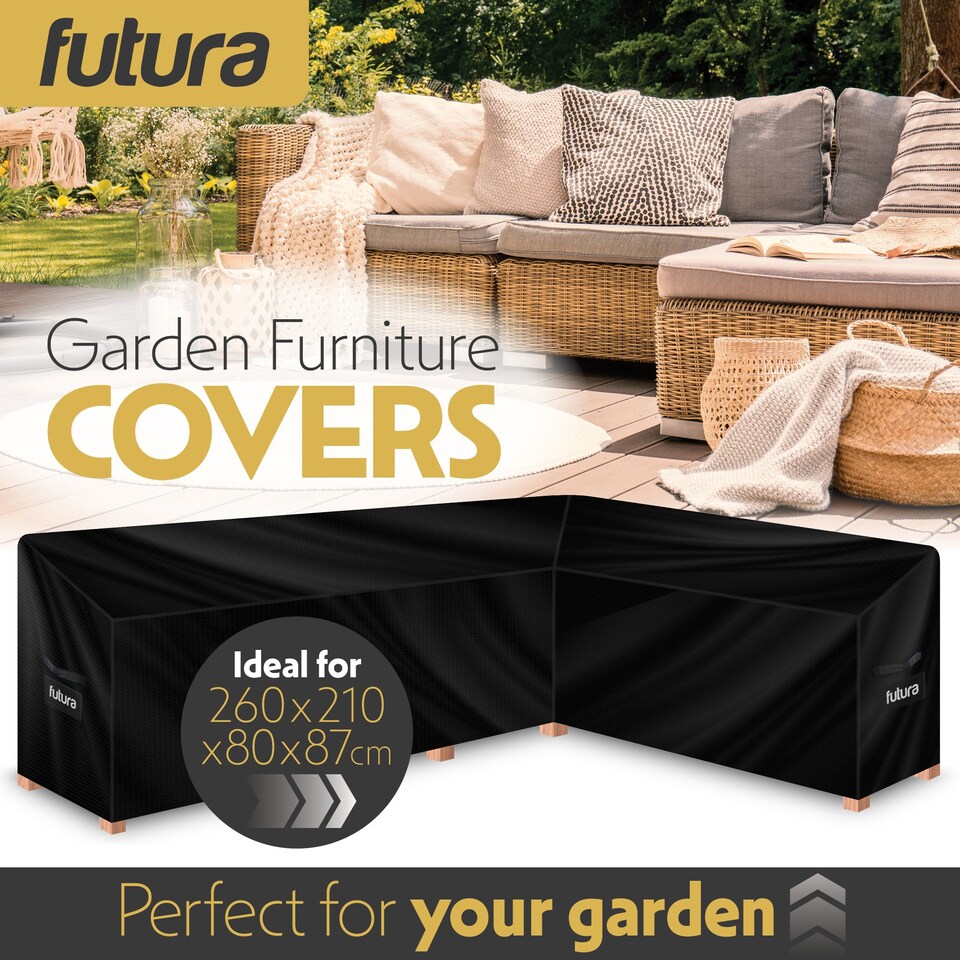 image 1 of Futura L Shape 260x210x80cm Waterproof Garden Furniture Cover 600D | Black | Black | 260x210x80cm | 1