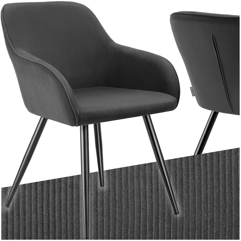 image 1 of Dining Chair Marilyn - corduroy look, upholstered, armchair, continuous backrest - per piece Grey | Anthracite/Black