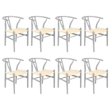 Nicholas Winter Beech Wooden Scandi Danish Style Dining Chairs - Grey - Set of 8 - Solid Wood Chair Armchair Dining Chair Club Chair Side Chair Grey