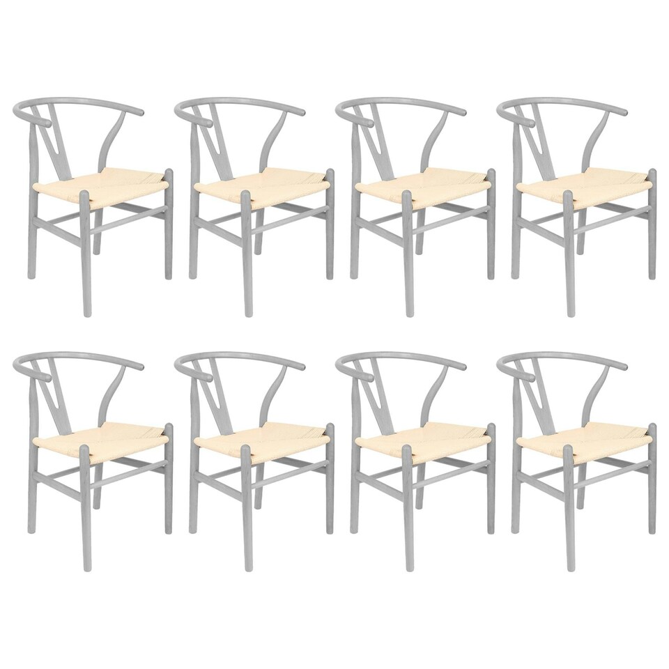 image 1 of Nicholas Winter Beech Wooden Scandi Danish Style Dining Chairs - Grey - Set of 8 - Solid Wood Chair Armchair Dining Chair Club Chair Side Chair Grey