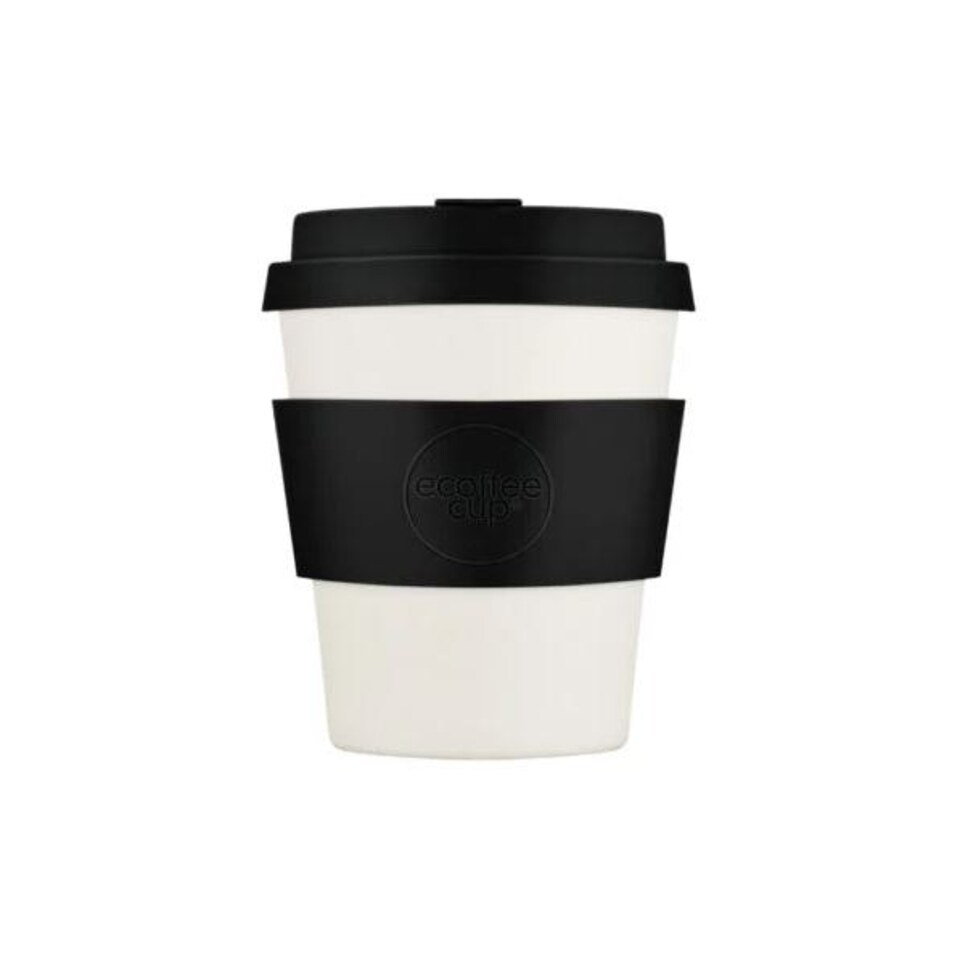 image 1 of Ecoffee Cup 8oz 240ml Reusable Eco-Friendly 100% Plant Based Coffee Cup with Silicone Lid & Sleeve - Melamine Free Travel Mug N/A | Black Nature