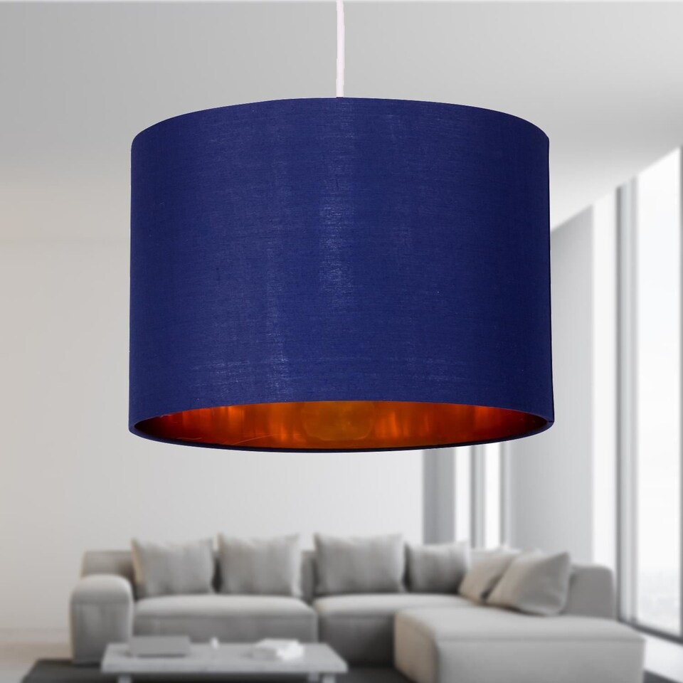 image 1 of Set of 2 Navy Blue 25cm Light Shade with Gold Inner | Blue | Gold | Medium | 2
