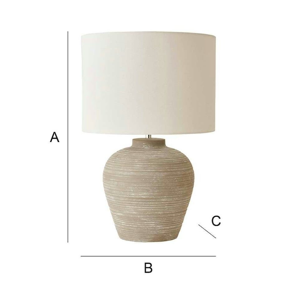 image 1 of ValueLights Reid Linen Drum Lamp Shade Stone Grey Ribbed Ceramic Large Table Lamp | Grey