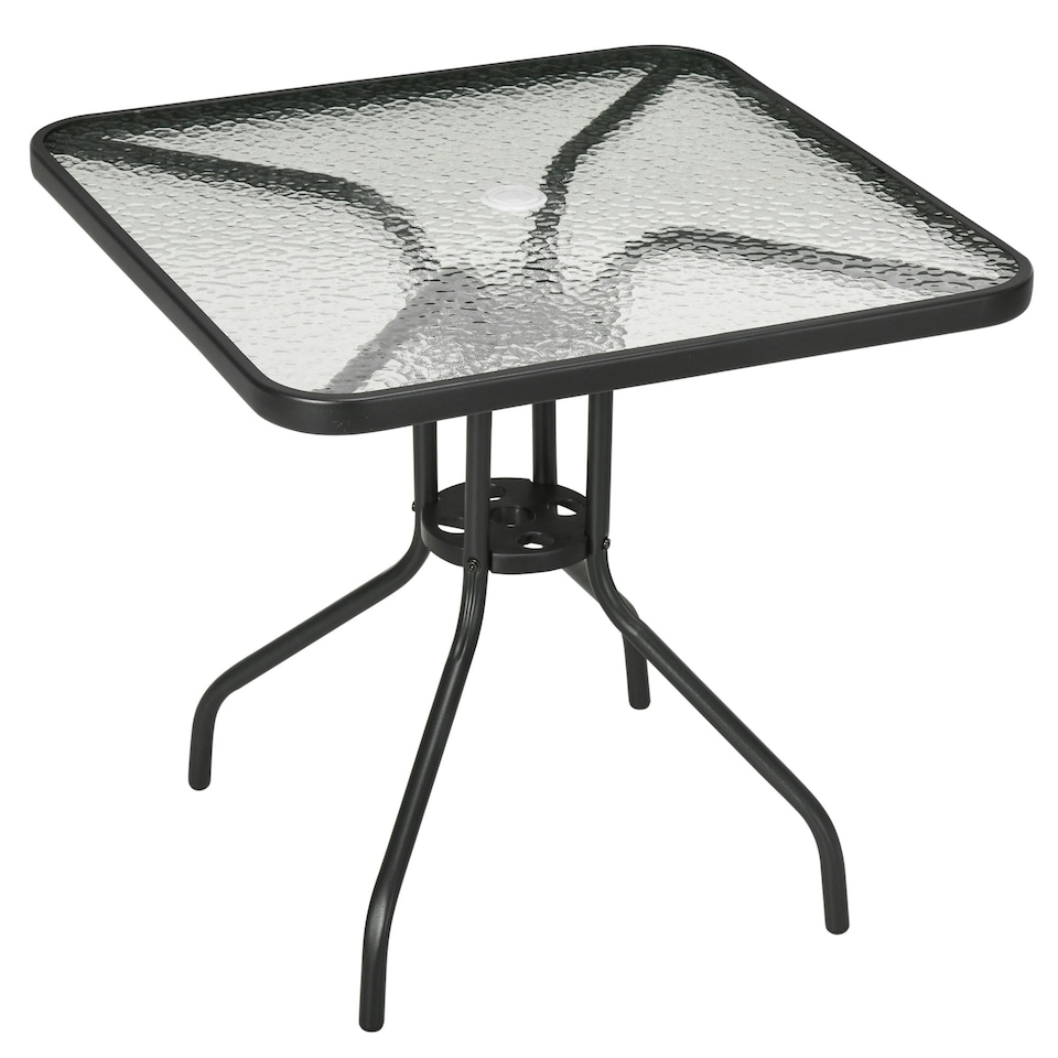 image 1 of Outsunny Square Patio Table, Tempered Glass Top Garden Dining Table