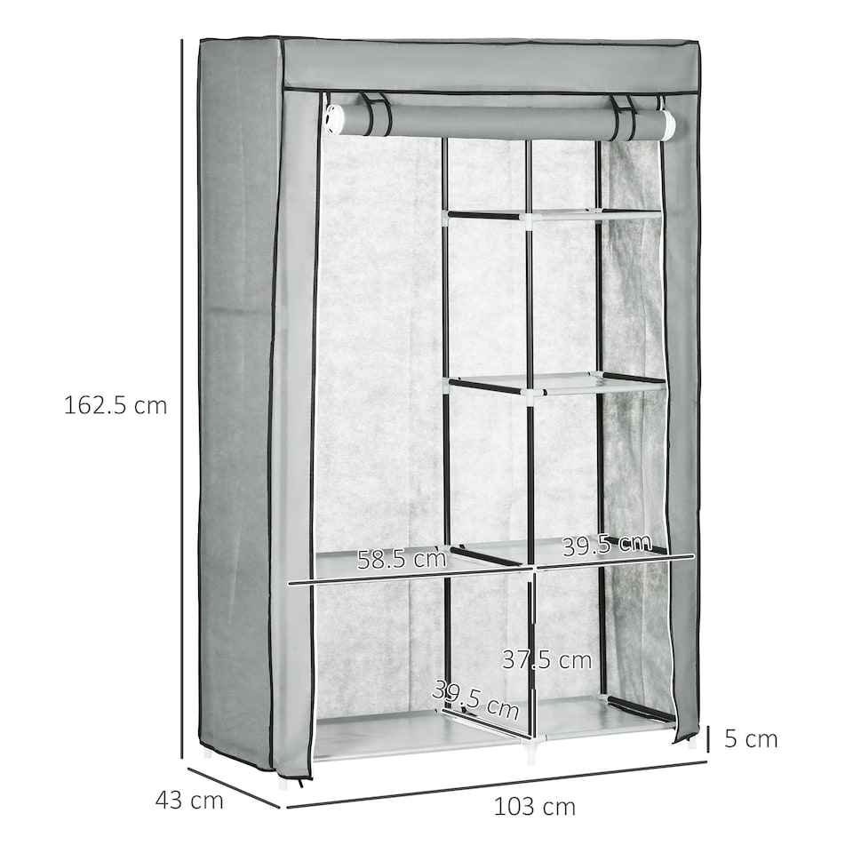 image 1 of HOMCOM Fabric Wardrobe w/ Shelves Hanging Rail Foldable Closets