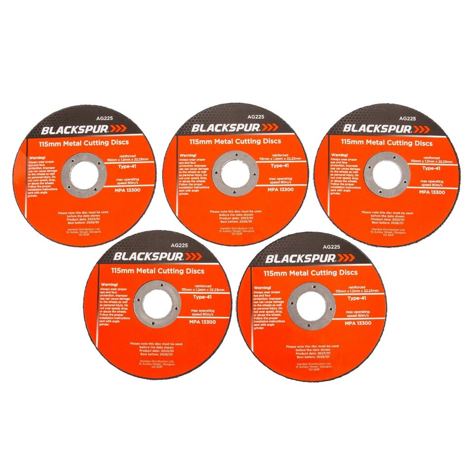 image 1 of Blackspur Metal Cutting Discs - 115mm x 1.2mm (4.5") - Pack of 5