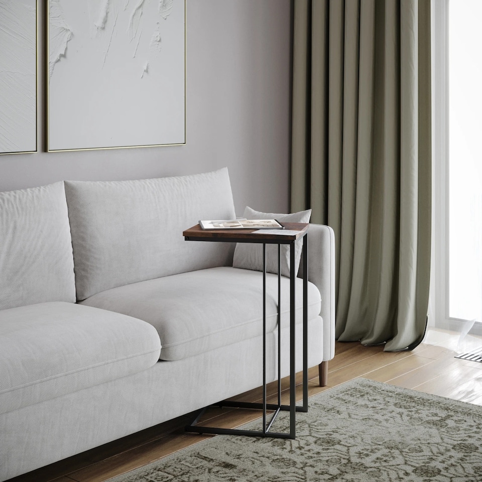 image 1 of C Shaped Side End Table Coffee Snack Living Room Bedside Under Sofa Metal Frame | Multi | Rustic Brown | 1
