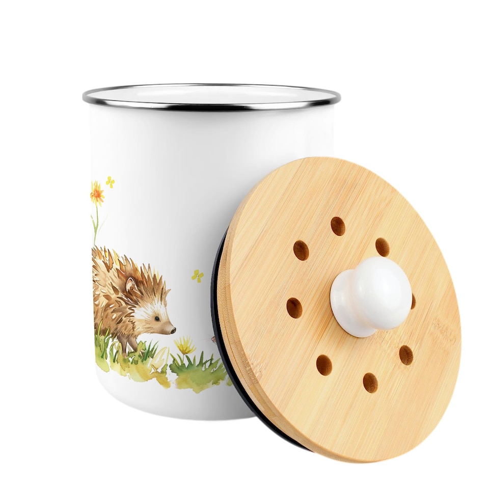 image 1 of Hedgehog & Mouse Food Waste Caddy - Metal 2L Decorative Kitchen Compost Bin