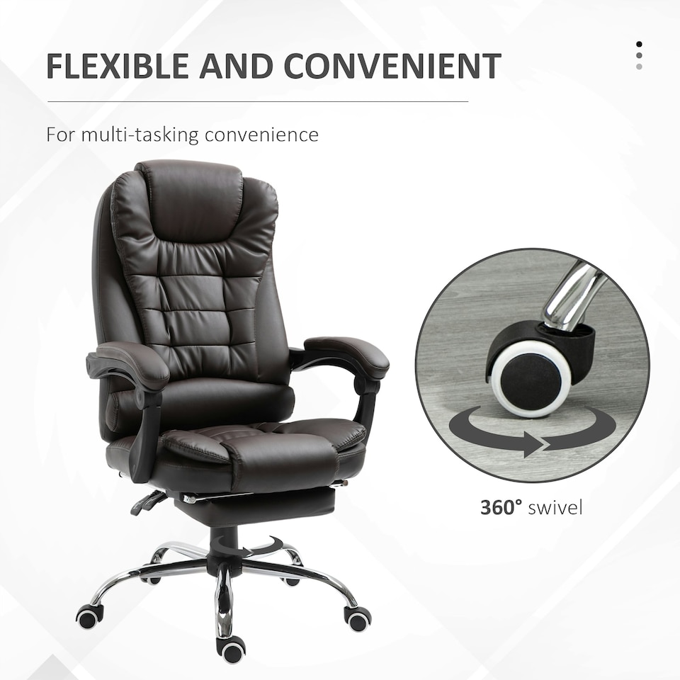 image 1 of HOMCOM PU Leather Executive Office Chair with Retractable Footrest, Brown