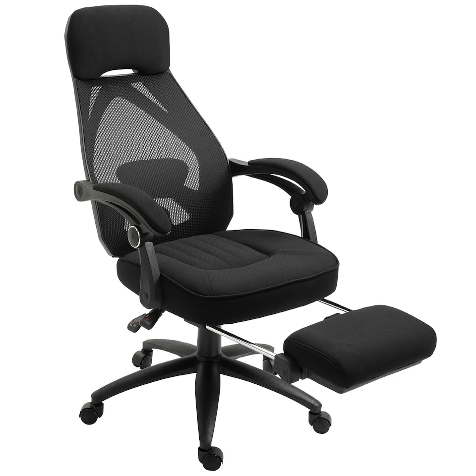 image 1 of Vinsetto Mesh Swivel Task Chair for Home Office Desk Recliner w/ Footrest Black