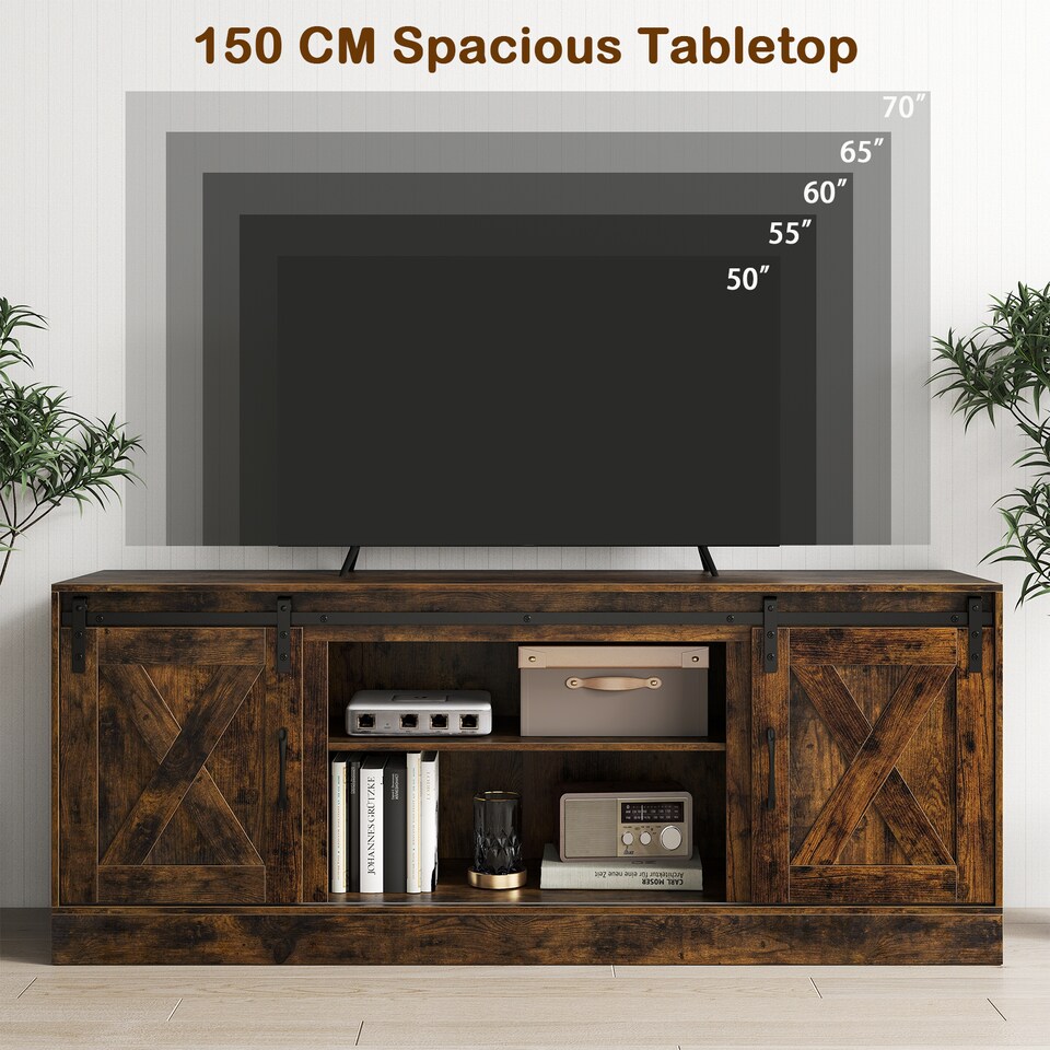image 1 of COSTWAY Entertainment Center Farmhouse TV Stand for 70 Inch TVs Brown