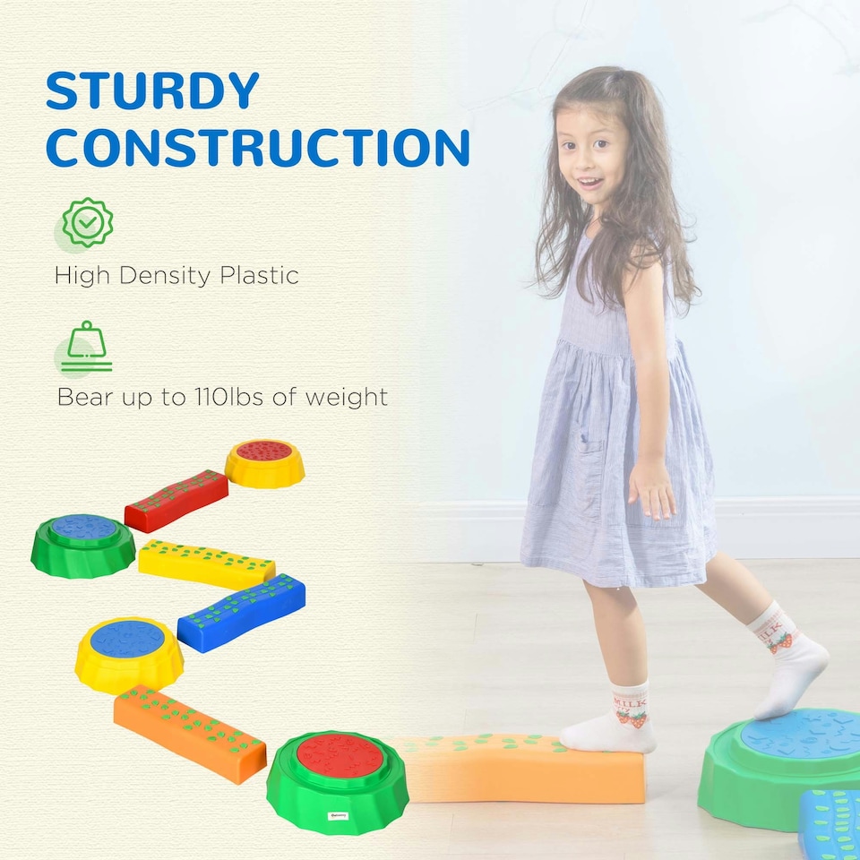 image 1 of Outsunny Eight-Piece Kids Stepping Stones w/ Non-Slip Surface & Bottom, for Kids