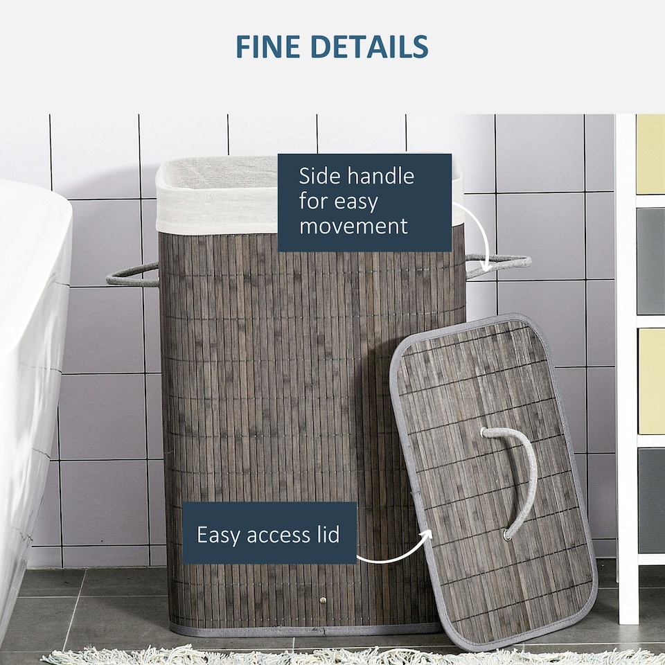 image 1 of HOMCOM Collapsible Clothes Hamper with Lid Handles Removable Lining, Grey