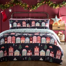 Fusion Christmas Houses Duvet Cover Set Navy