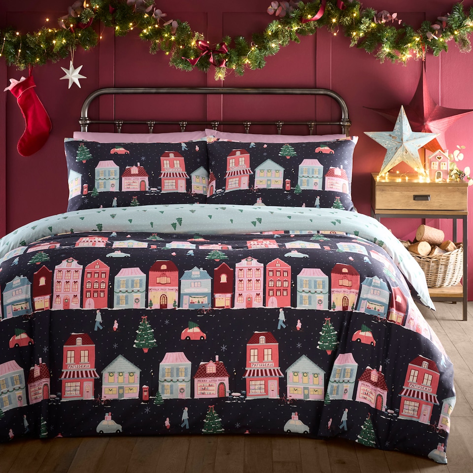 image 1 of Fusion Christmas Houses Duvet Cover Set Navy