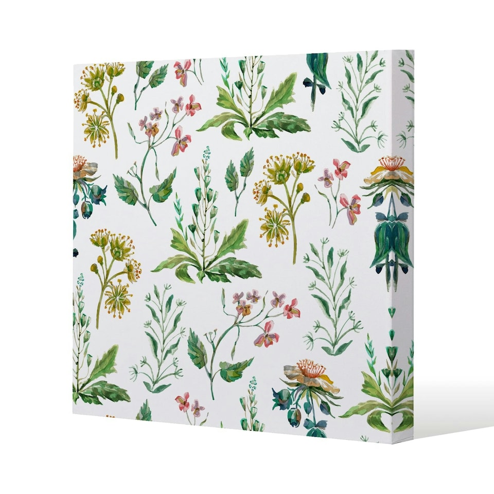 image 1 of Watercolour Leaves & Flowers (Canvas Print) 127 x 127 x 4cm