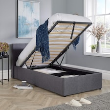 Ottoman End Lift Storage Bed Single Hopsack Fabric Bed Frame Gas Lift Furniture