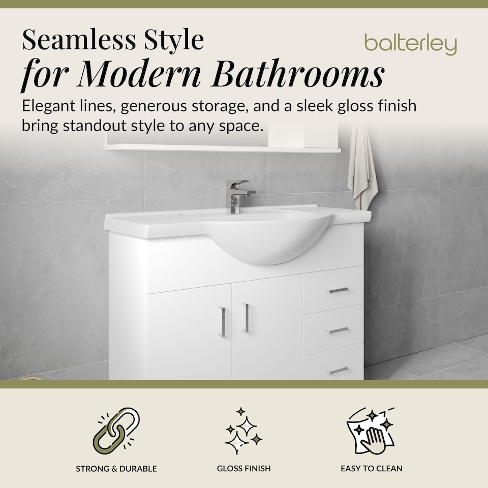 image 1 of Balterley 2 Door 3 Drawer Vanity Basin Unit with Round Basin | White | Gloss White