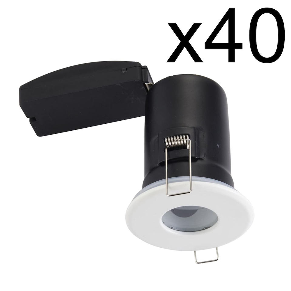 image 1 of Set of 40 - White IP65 Bathroom Recessed Fire Rated Downlights