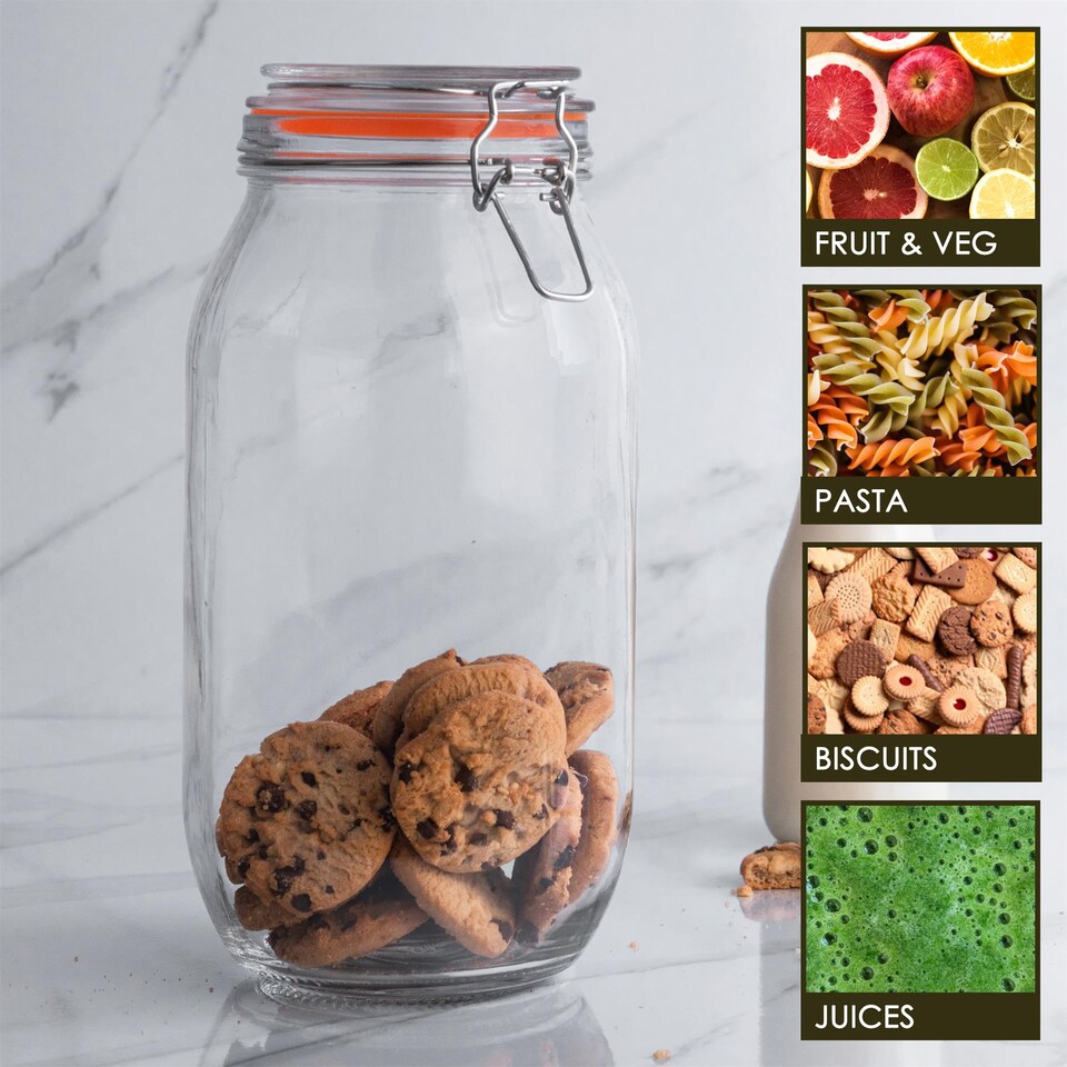 image 1 of Argon Tableware Glass Storage Jars with Heart Labels - 2L - Clear - Pack of 6