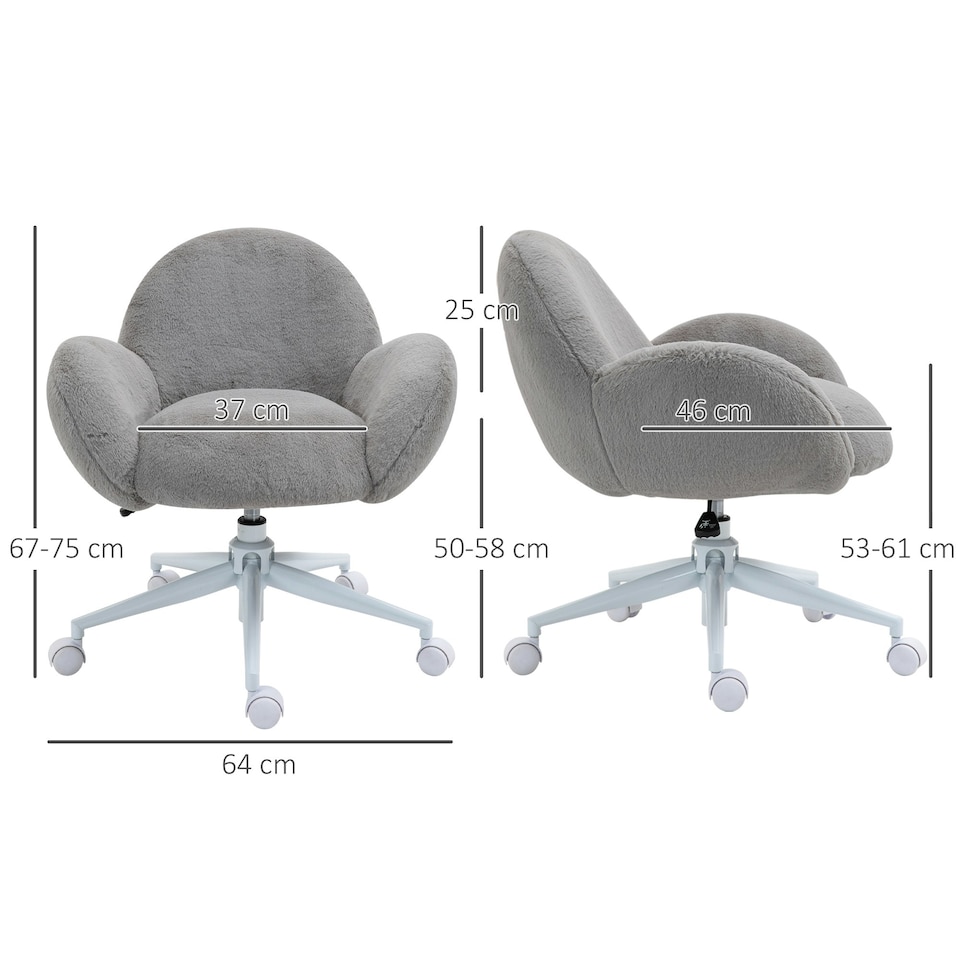 image 1 of HOMCOM Fluffy Leisure Chair Office Chair with Backrest Armrest Wheels Grey