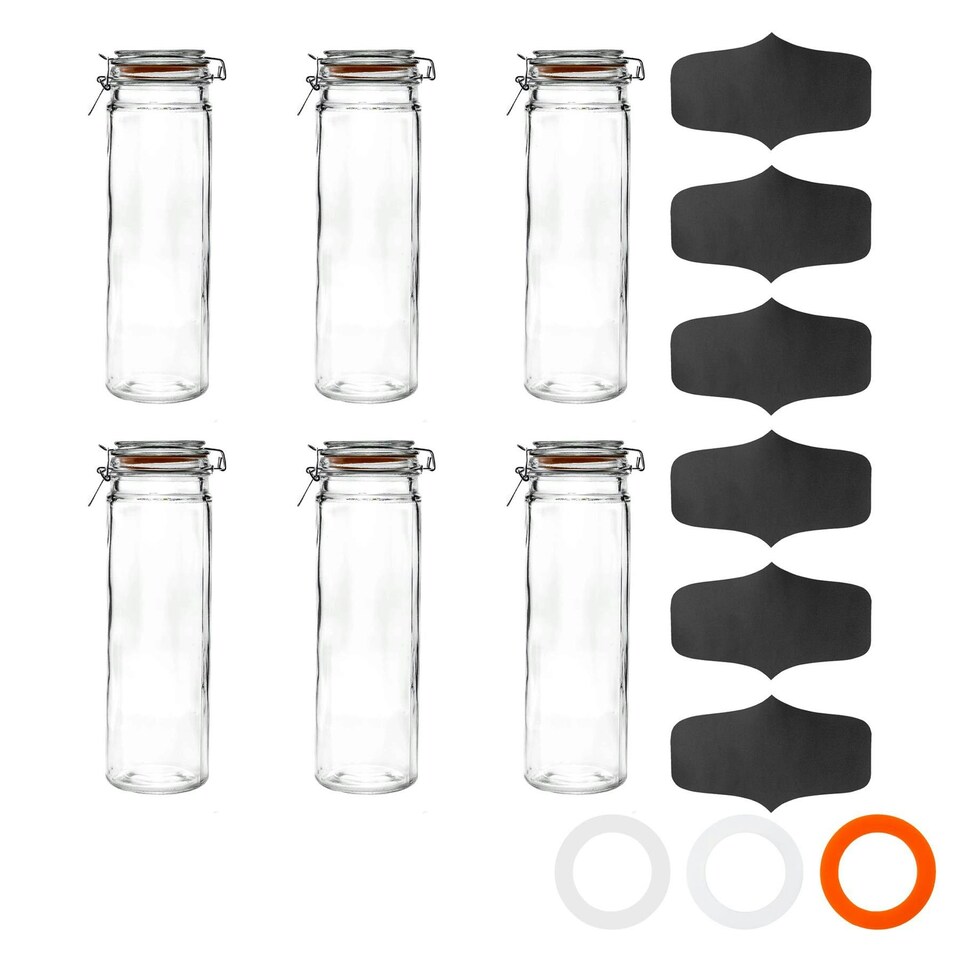 image 1 of Argon Tableware Glass Spaghetti Jar with Labels - 2 Litre - Orange Seal - Pack of 6