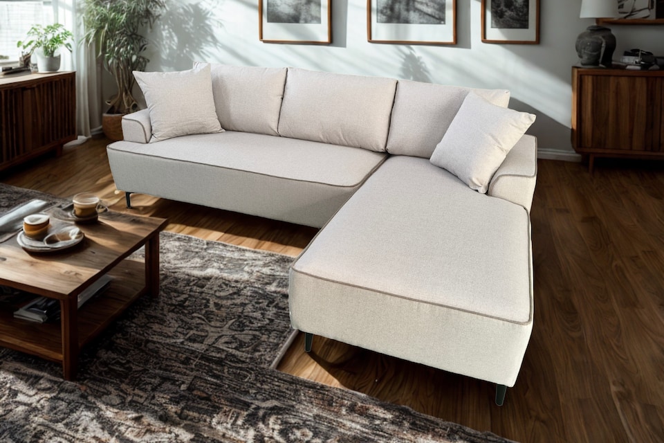 image 1 of The Milano Edge 3 Seater Left Hand Corner Sofa in Grey or Beige | Cream | One Size