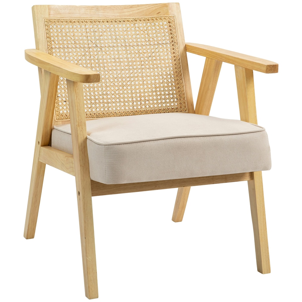 image 1 of HOMCOM Rattan Armchair with Wood Frame Seat Cushion for Living Room Bedroom