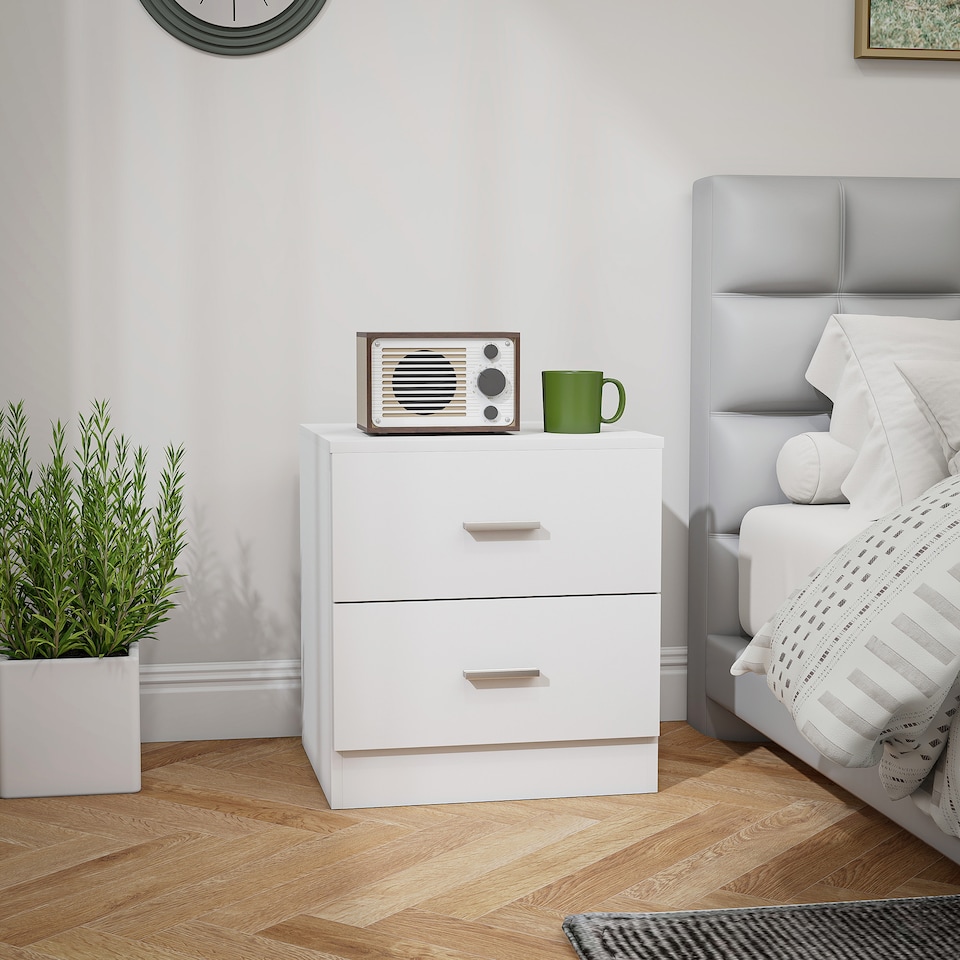image 1 of HOMCOM Bedside Table with 2 Drawers, Modern Nightstand, Cabinet Drawers Side Storage Unit for Bedroom, Living Room, White