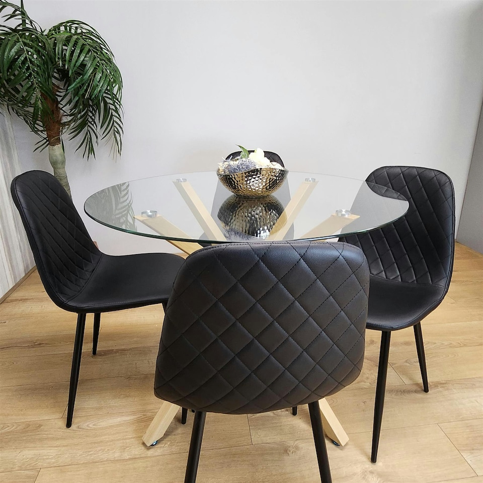 image 1 of Forest Round Glass Table + 4 Black gem Black