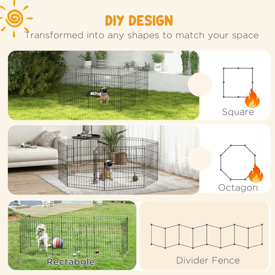 image 1 of PawHut 24" Pet Dog Playpen, Puppy Cage, Eight-Panel Metal Fence, Run, Garden