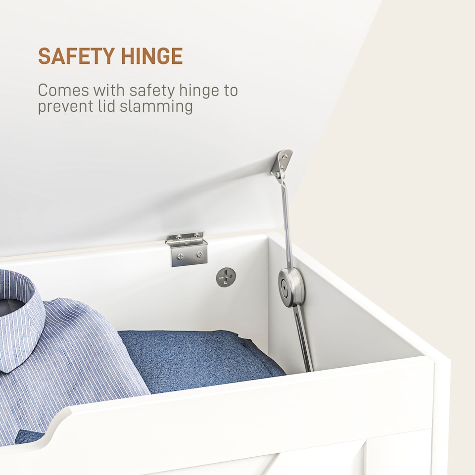 image 1 of HOMCOM 100L Storage Chest, Storage Trunk with 2 Safety Hinges and U-shaped Cut-out Pull, Organiser Box for Living Room, Entryway, 80 x 40 x 45 cm, White Wood-Effect