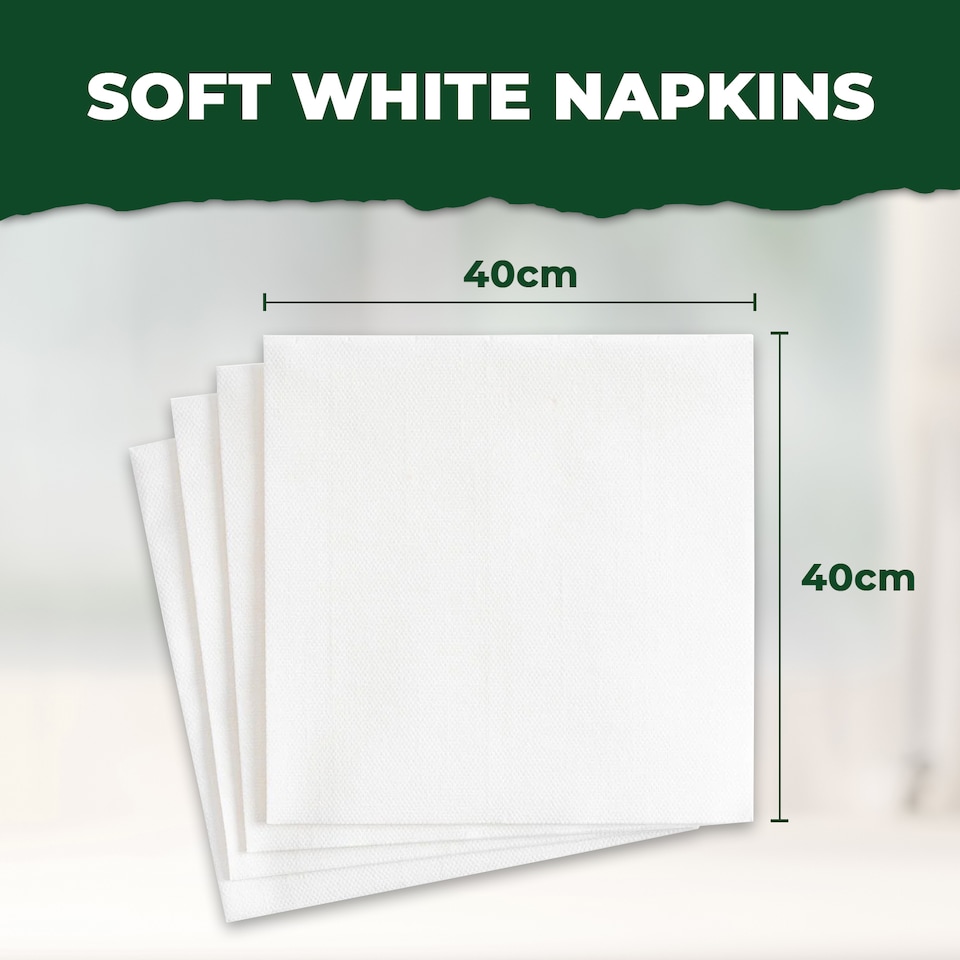 image 1 of ECONX White Paper Napkins 40x40cm 4 Fold Tissue Serviettes 2-Ply Napkins for Restaurants, Cafes, Parties x 100pk