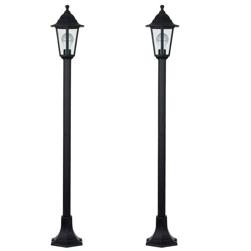 image 1 of ValueLights Mayfair Pair 1.2m Black IP44 Outdoor Lamp Post Bollard Lights