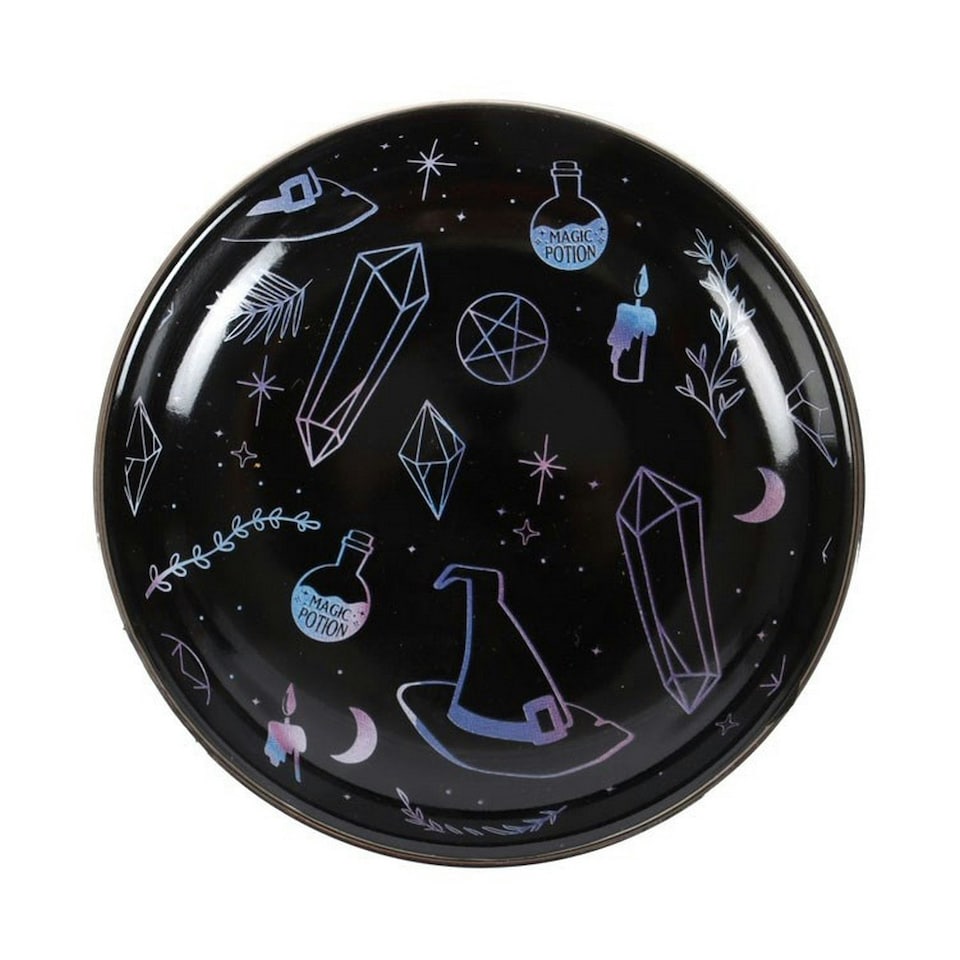 image 1 of Something Different Crystal Witch Print Trinket Dish - Black/Blue - One Size