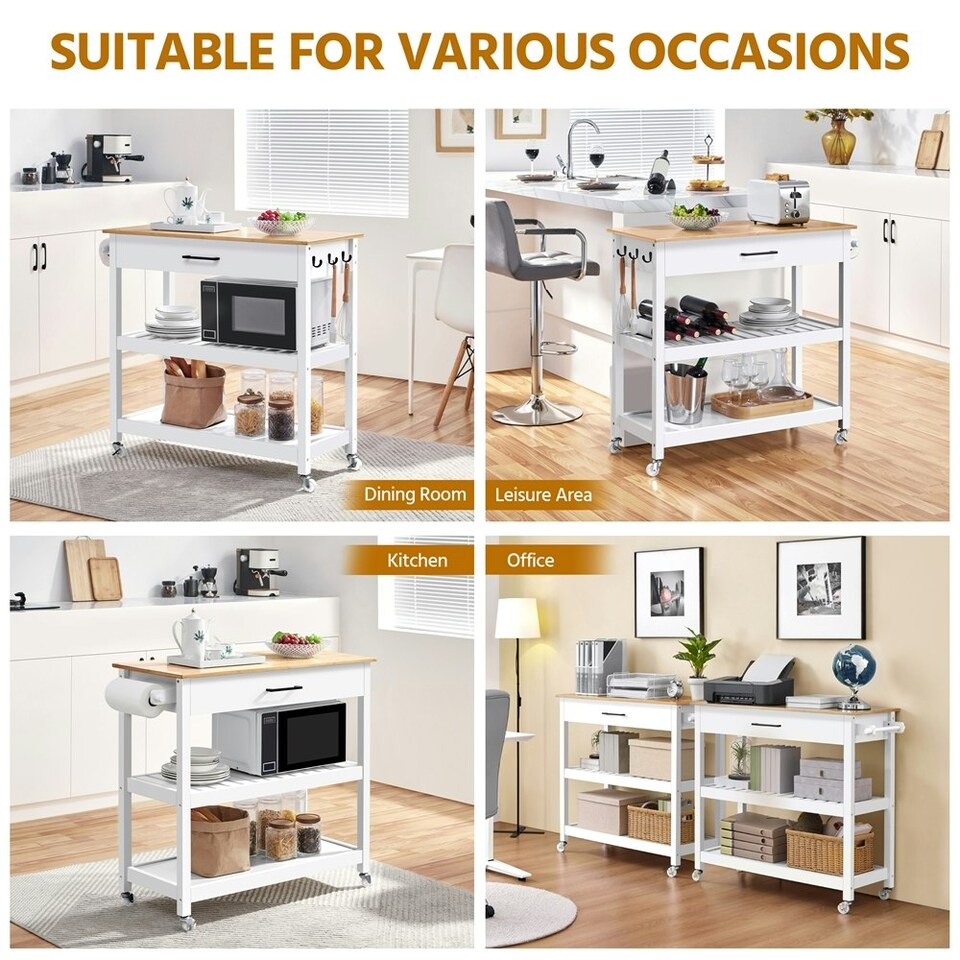 image 1 of Yaheetech Rolling Kitchen Island Cart on Wheels White