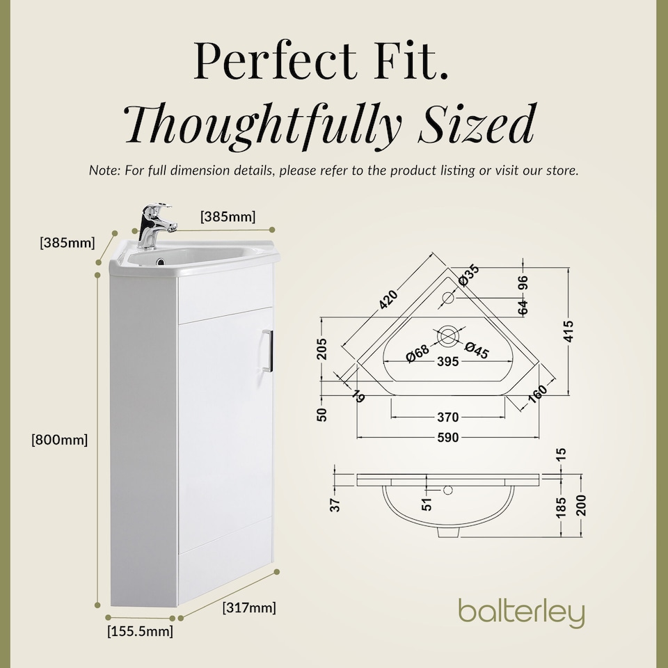 image 1 of Balterley Free Standing 1 Door Corner Vanity Basin Unit - Balterley | White | Gloss White | 1