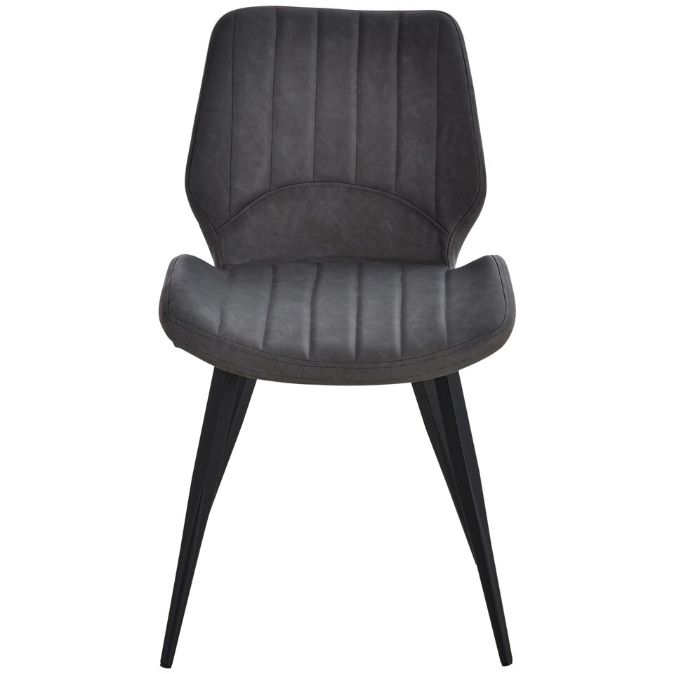image 1 of HOMCOM Set of 2 PU Leather Dining Chair Moulded Seats Steel Frame Grey