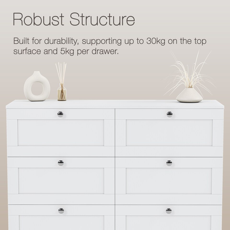 image 1 of Vida Designs Altino White 6 Drawer Chest Storage Cabinet - H: 76.5cm x W: 100cm x D: 36cm