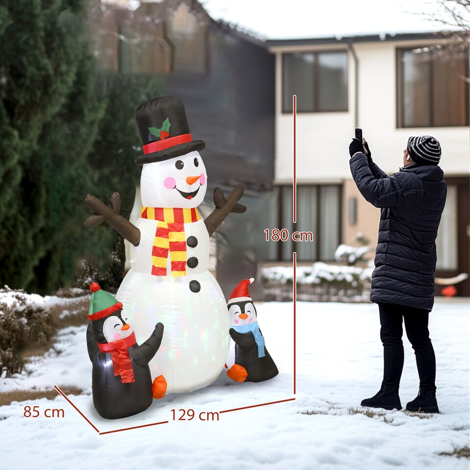 image 1 of Outsunny Blow Up Christmas Inflatables with Flashing Projector Light | White