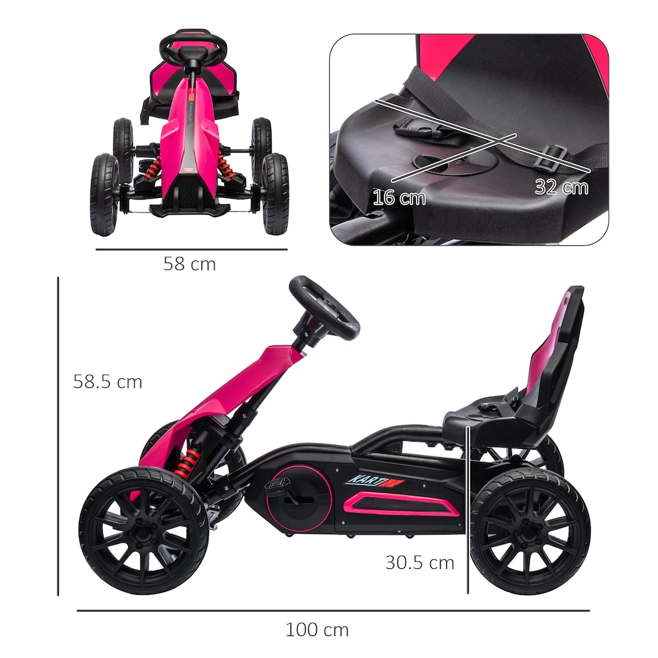 image 1 of HOMCOM Children Pedal Go Kart, Kids Ride On Racer with Adjustable Seat, Swing Axle, Shock Absorption EVA Tyres, Handbrake, for Ages 3-8 Years, Pink