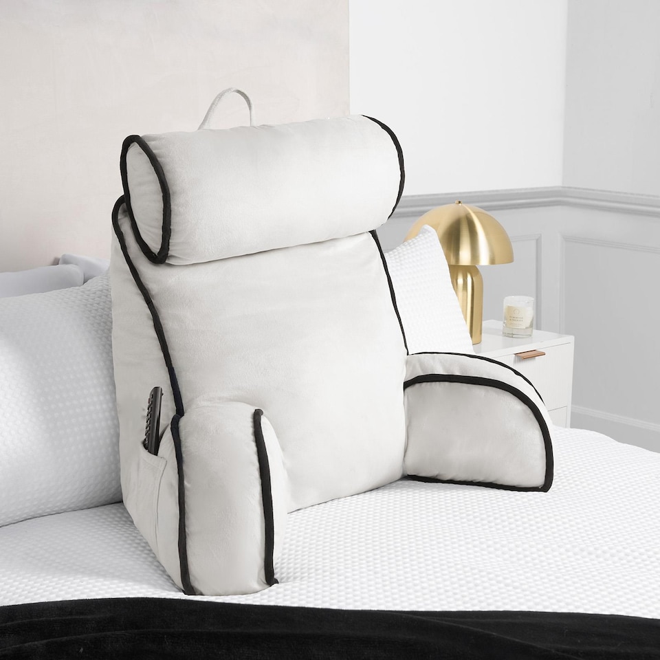 image 1 of OHS Piped Edge Reading Pillow with Head Rest Back Support Bed Sofa | Cream
