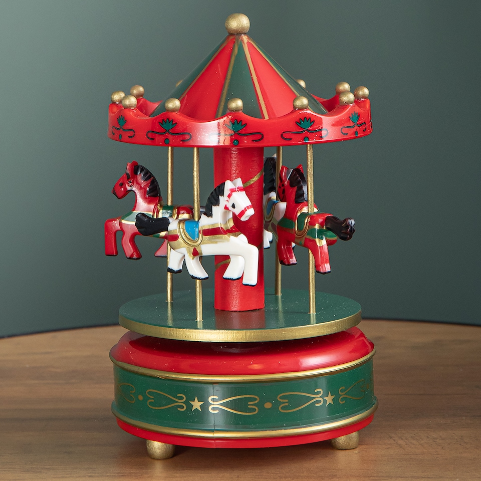 image 1 of 18cm Wind Up Musical Carousel Indoor Christmas Decoration