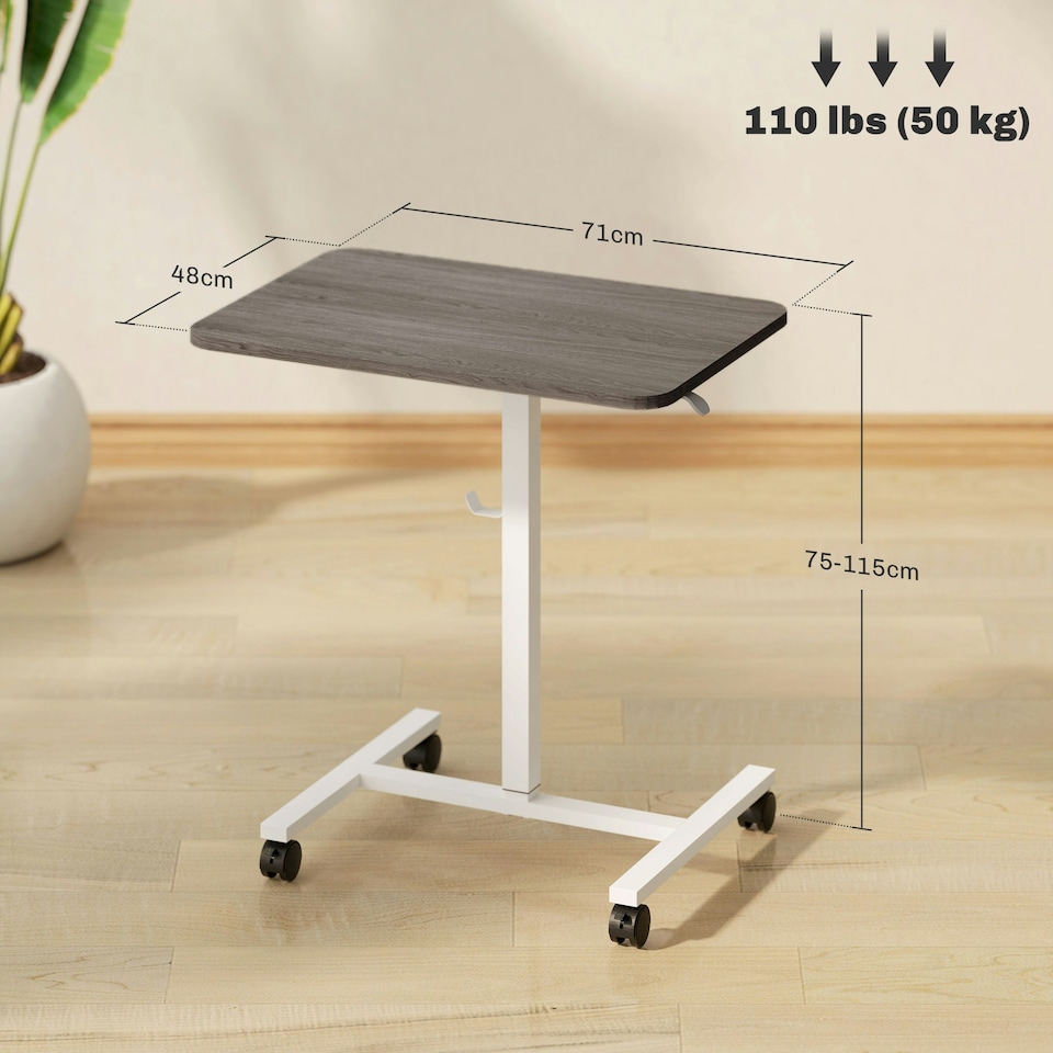 image 1 of HOMCOM Standing Desk Mobile Overbed Table w/ Wheels for Home Office Grey